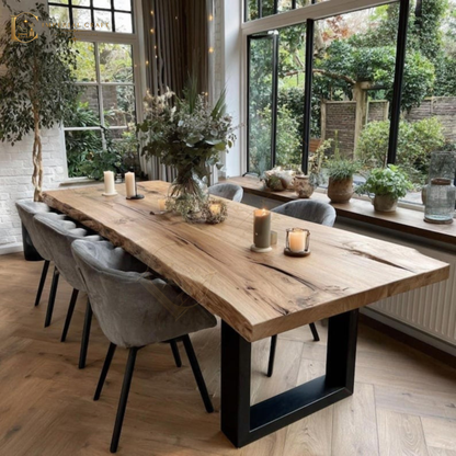Live Edge Sheesham Wood Dining Table – Custom Solid Wood Dining Table | Handmade Natural Edge Dining Table