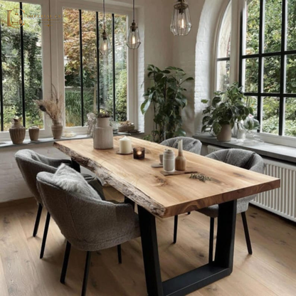 Live Edge Sheesham Wood Dining Table – Custom Solid Wood Dining Table | Handmade Natural Edge Dining Table