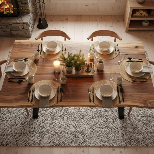 Sheesham Dining Table – Solid Wood Live Edge Kitchen & Dining Room Table | Handmade Natural Edge Wooden Table