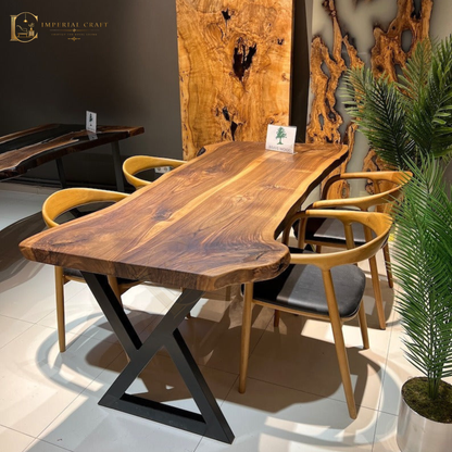 Custom Live Edge Sheesham Dining Table – Handmade Solid Wood Log Table | Natural Edge Rustic Dining Furniture