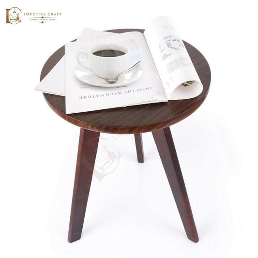 Vintage Wood Sofa Corner End Table Round Side Table for Living Room