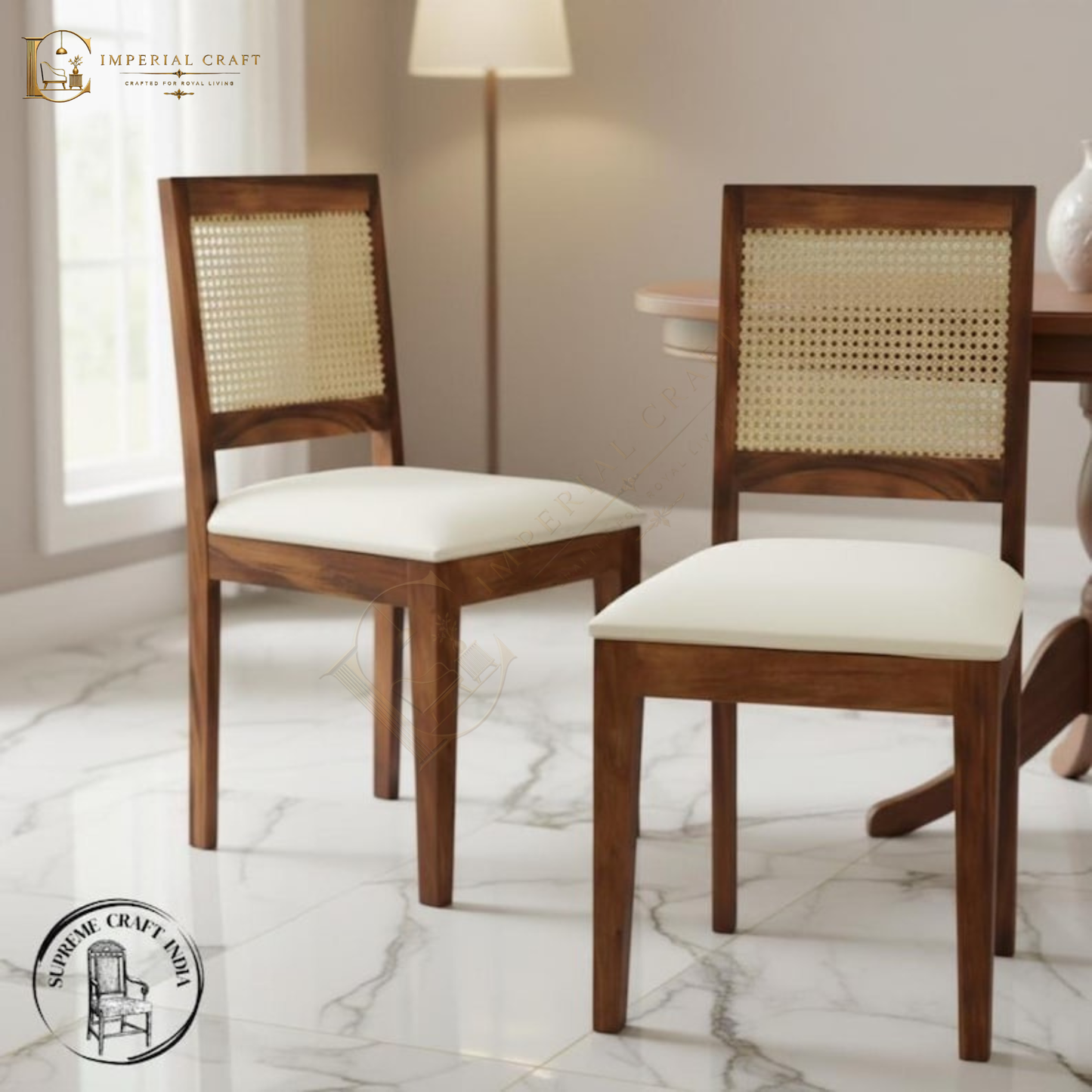 Handcrafted Solid Wood Dining Chairs with Cane Backrest