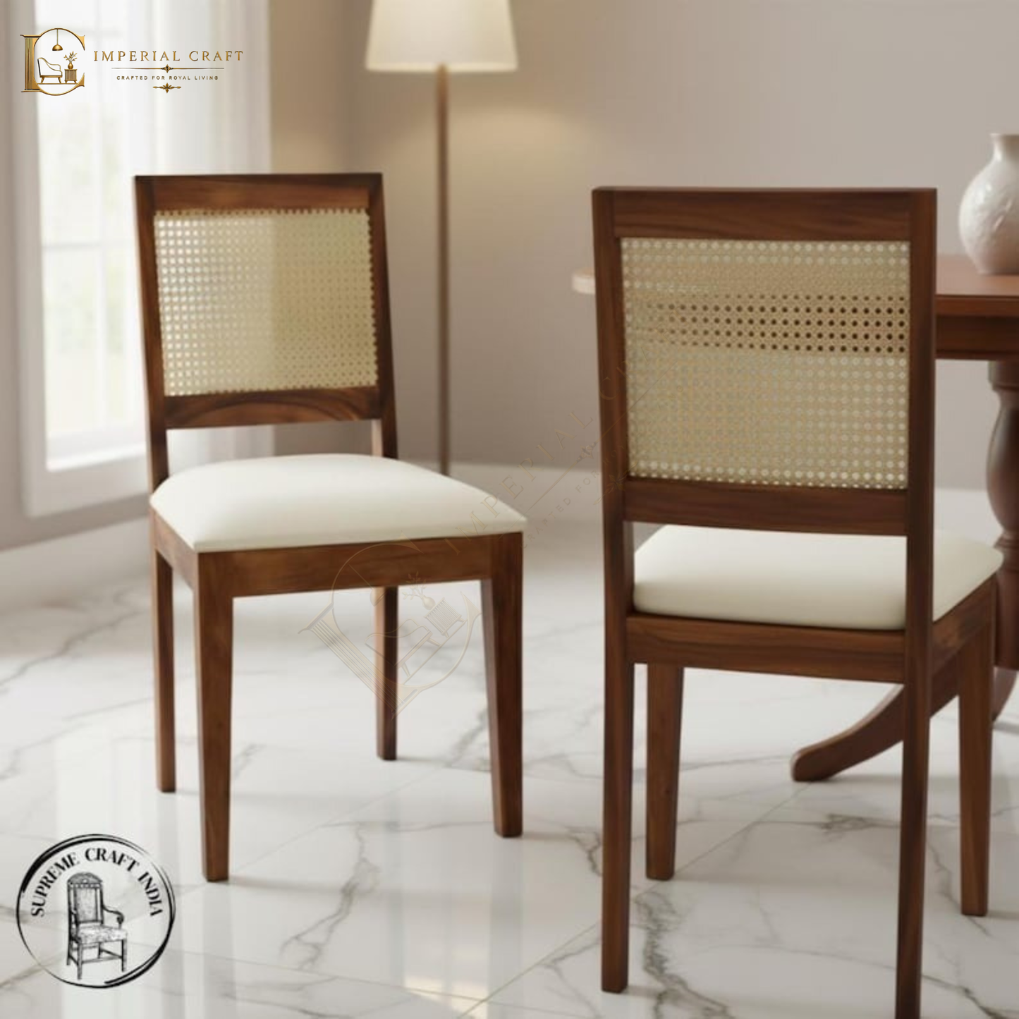 Handcrafted Solid Wood Dining Chairs with Cane Backrest