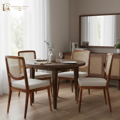 Handcrafted Wooden Hand Weaving Rattan Back Dining Chair