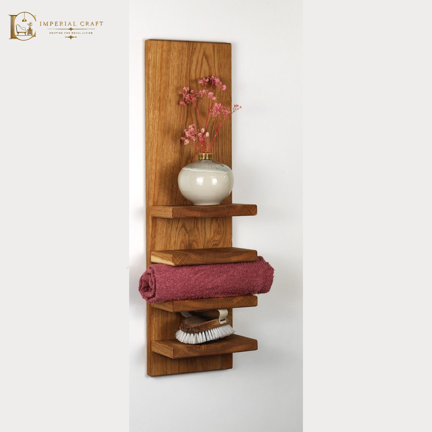 Sheesham Wood Towel Rack Wall Shelf – Bathroom Storage & Organizer