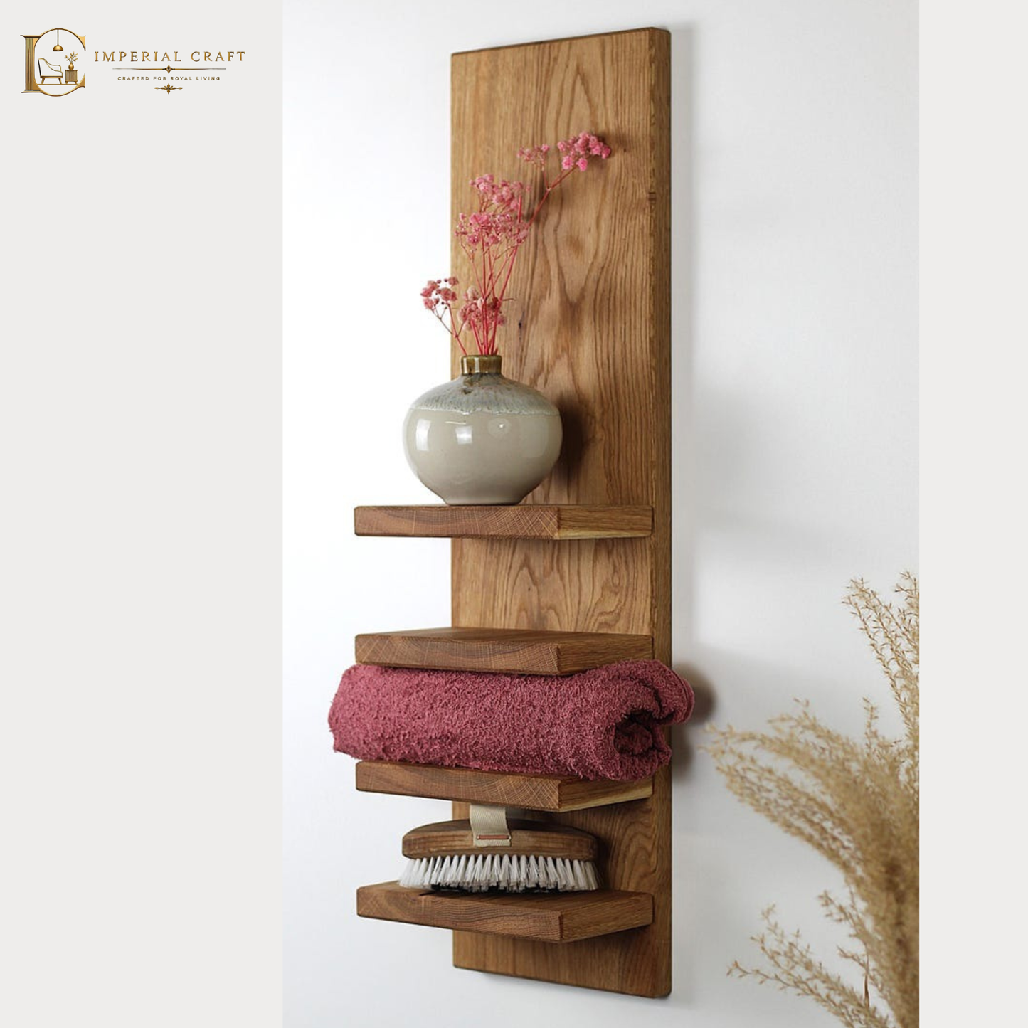 Sheesham Wood Towel Rack Wall Shelf – Bathroom Storage & Organizer