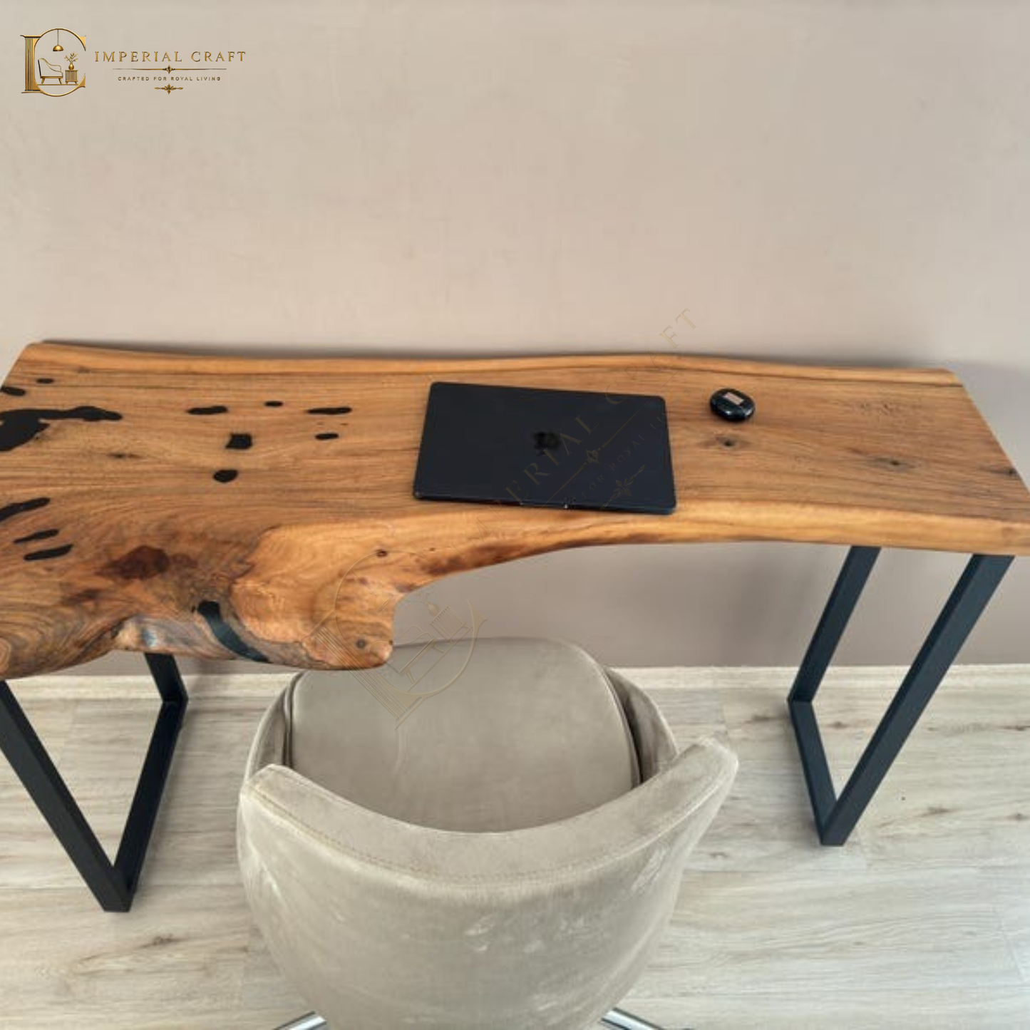 Handcrafted Live Edge Sheesham Desk – Solid Wood Slab with Metal Frame