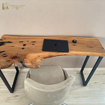 Handcrafted Live Edge Sheesham Desk – Solid Wood Slab with Metal Frame