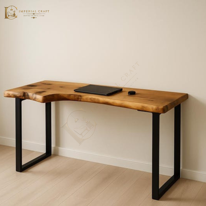 Handcrafted Live Edge Sheesham Desk – Solid Wood Slab with Metal Frame