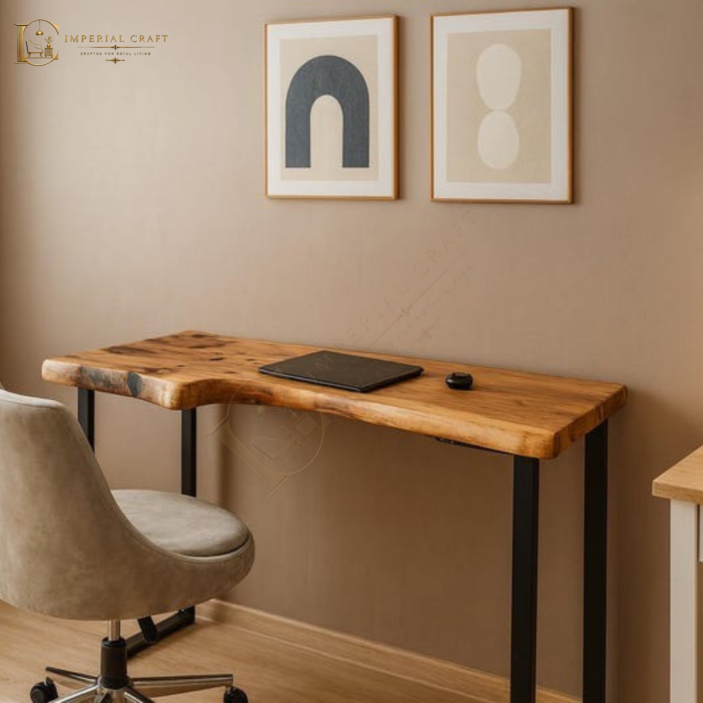 Handcrafted Live Edge Sheesham Desk – Solid Wood Slab with Metal Frame
