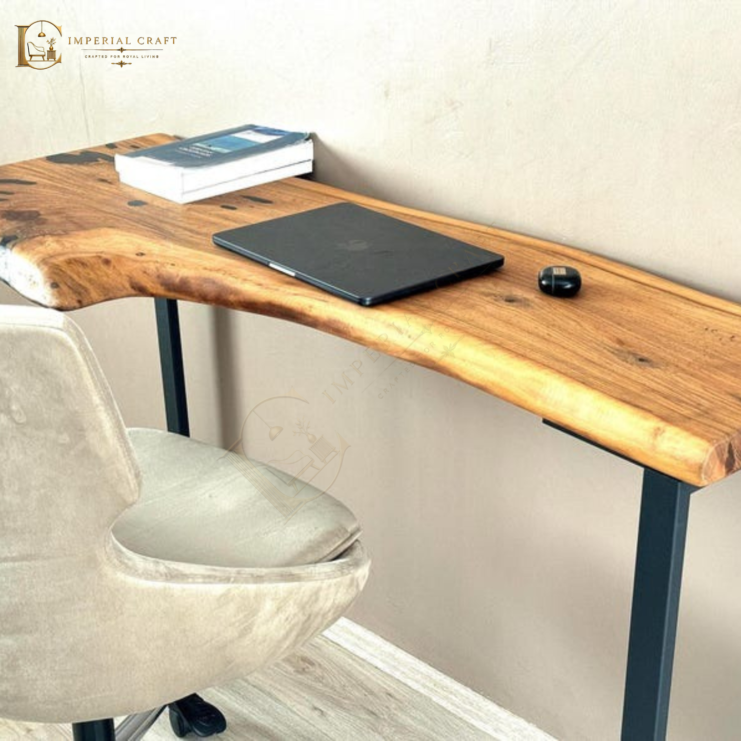 Handcrafted Live Edge Sheesham Desk – Solid Wood Slab with Metal Frame