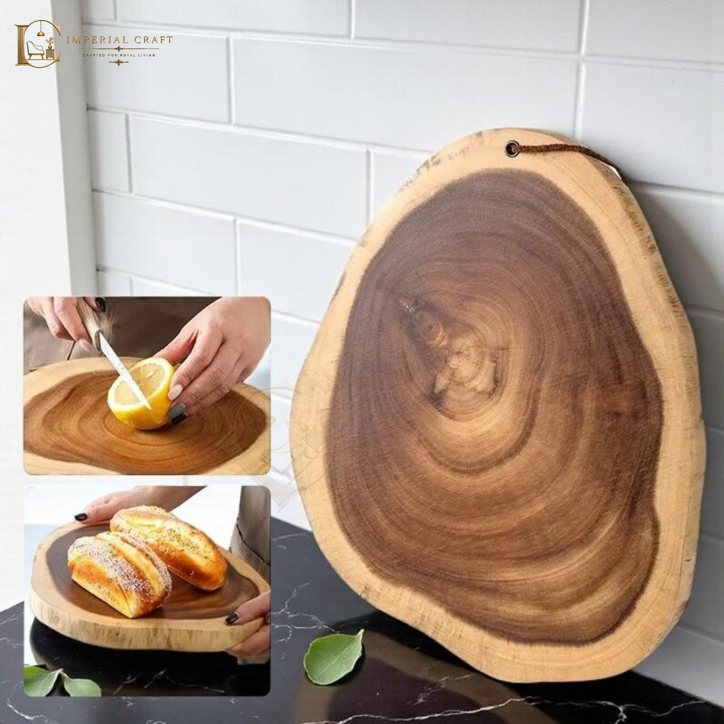 Handcrafted Sheesham Wood Rustic Chopping Board & Live Edge Serving Tray – Natural Solid Wood Kitchen Board