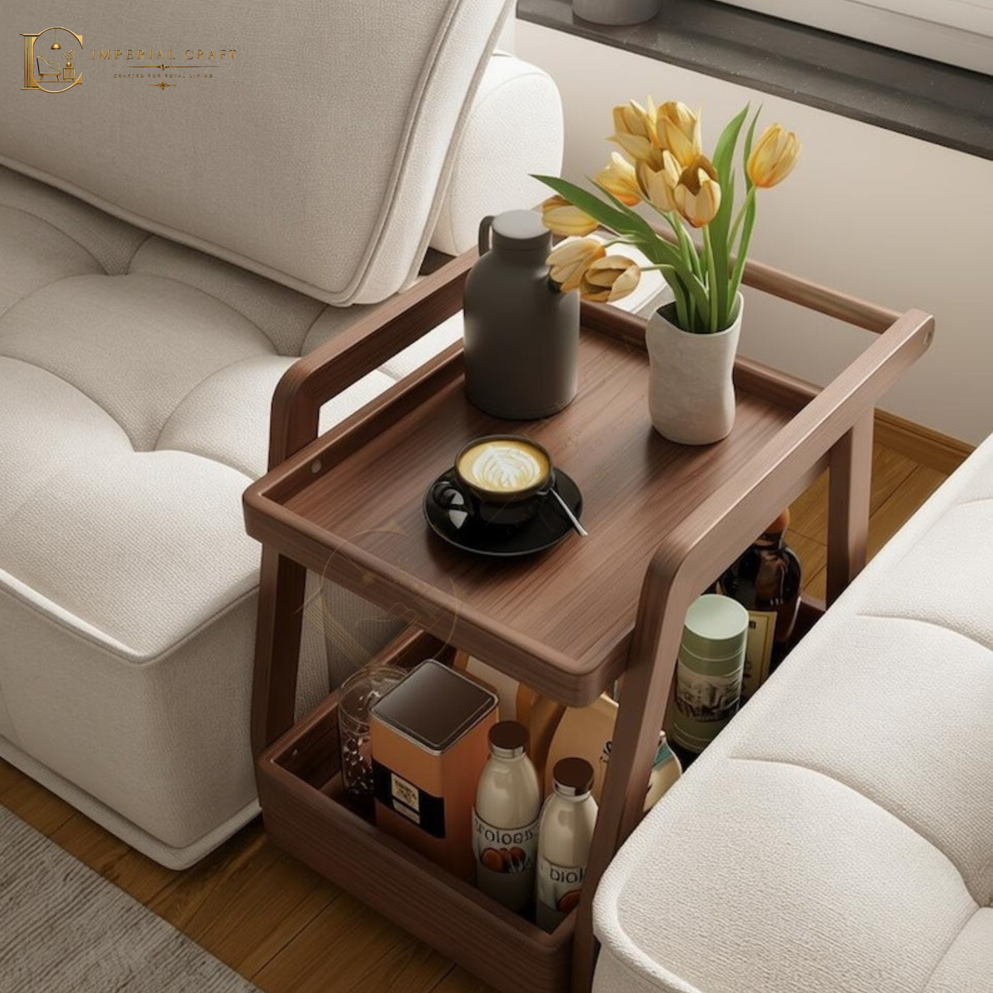 Solid Wood Rolling Cart with Wheels – 2-Tier Mobile Side Table & Coffee Trolley Storage