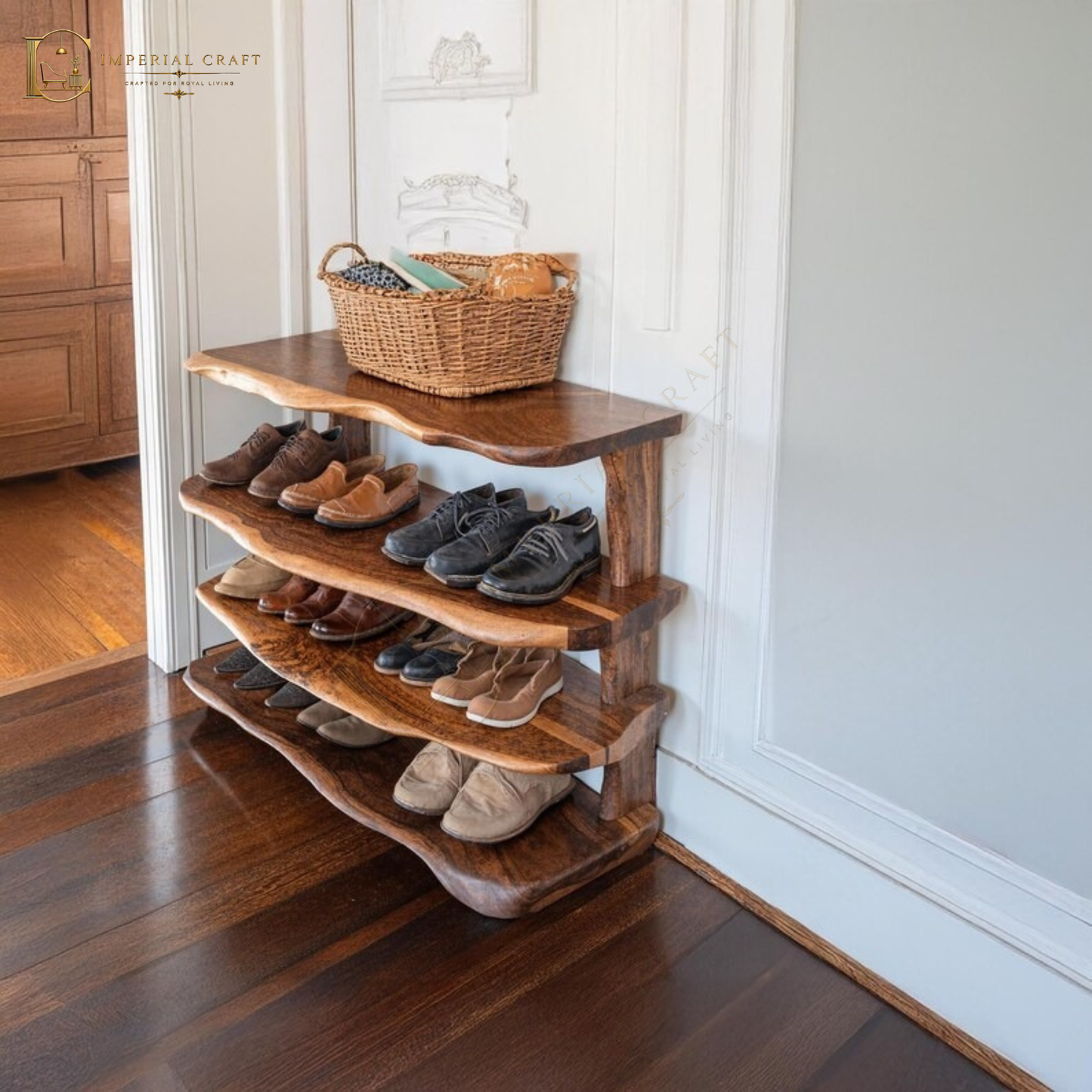 Handcrafted Solid Wood Shoe Bench – Mid-Century Narrow Entryway Shoe Rack & Storage Organizer