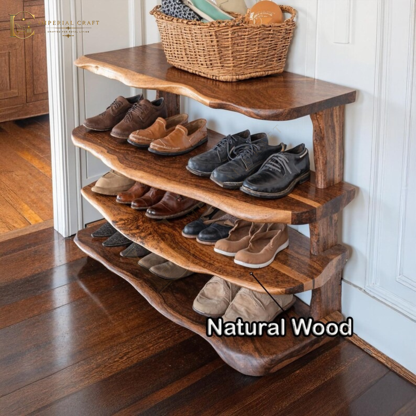 Handcrafted Solid Wood Shoe Bench – Mid-Century Narrow Entryway Shoe Rack & Storage Organizer