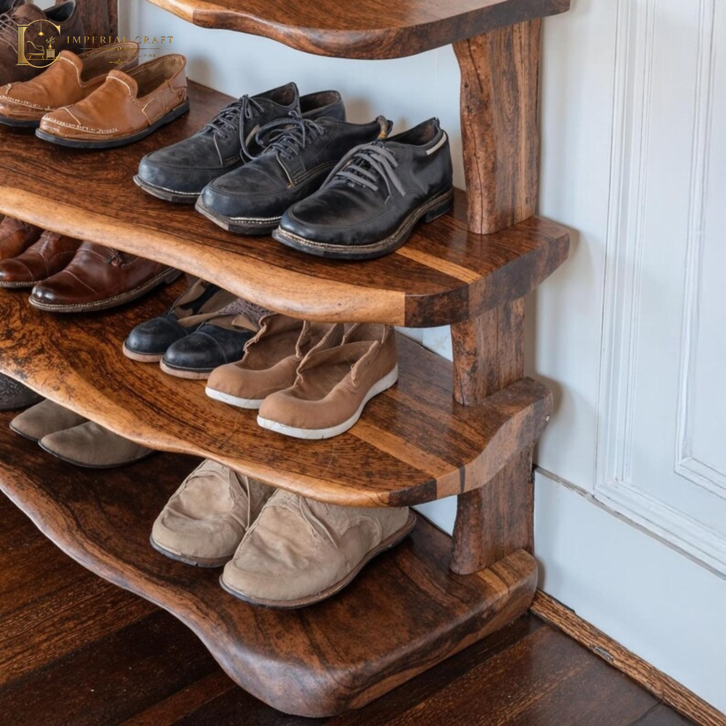 Handcrafted Solid Wood Shoe Bench – Mid-Century Narrow Entryway Shoe Rack & Storage Organizer