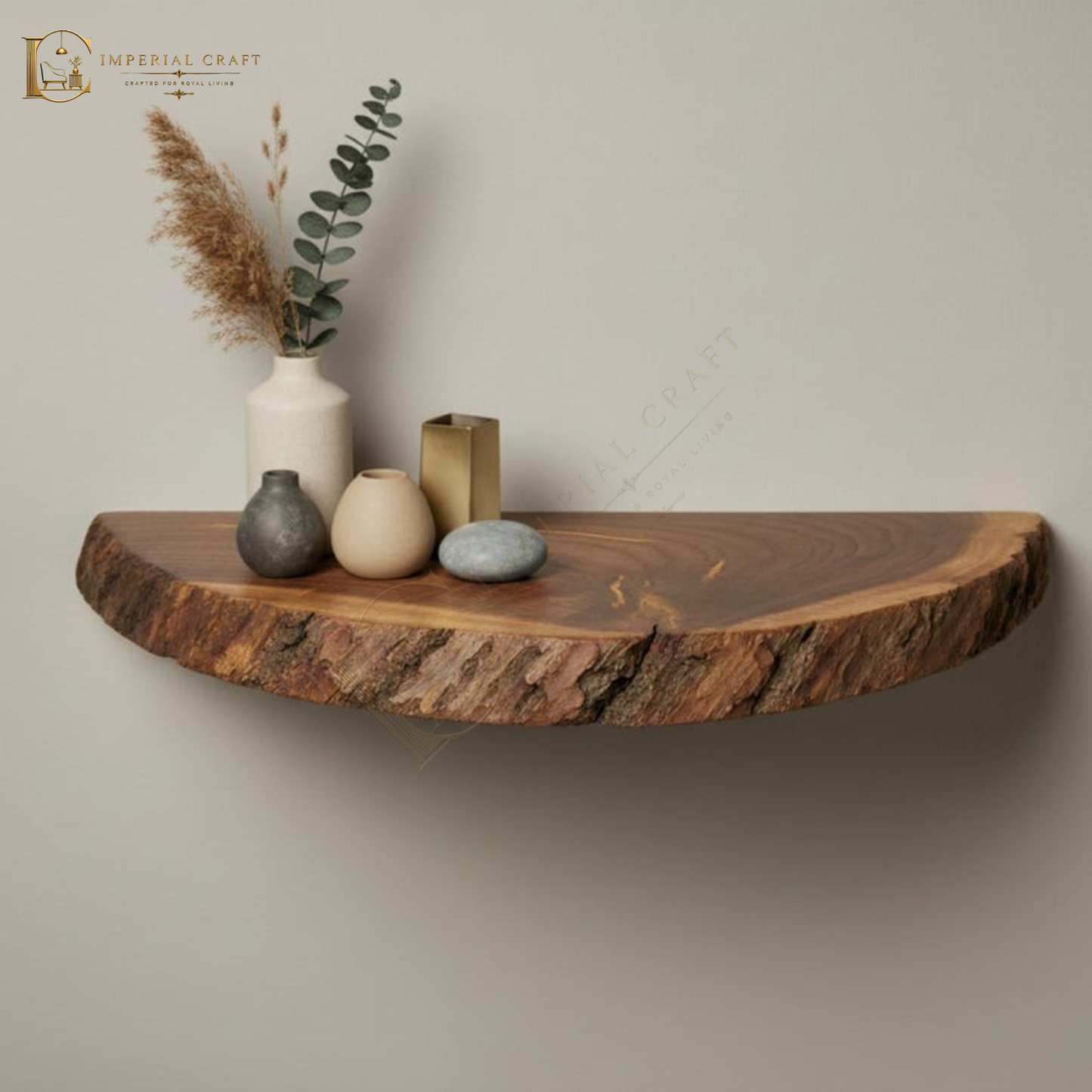 Rustic Half Round Live Edge Floating Shelf – Handmade Solid Sheesham Wood Wall Shelf, Natural Edge Bathroom & Entryway Decor