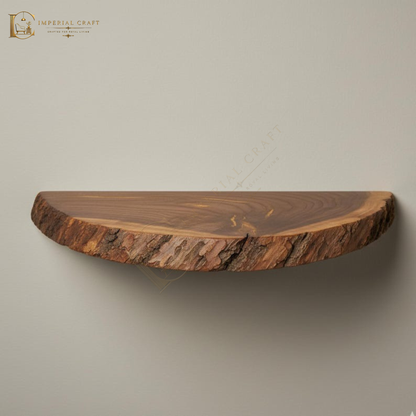 Rustic Half Round Live Edge Floating Shelf – Handmade Solid Sheesham Wood Wall Shelf, Natural Edge Bathroom & Entryway Decor