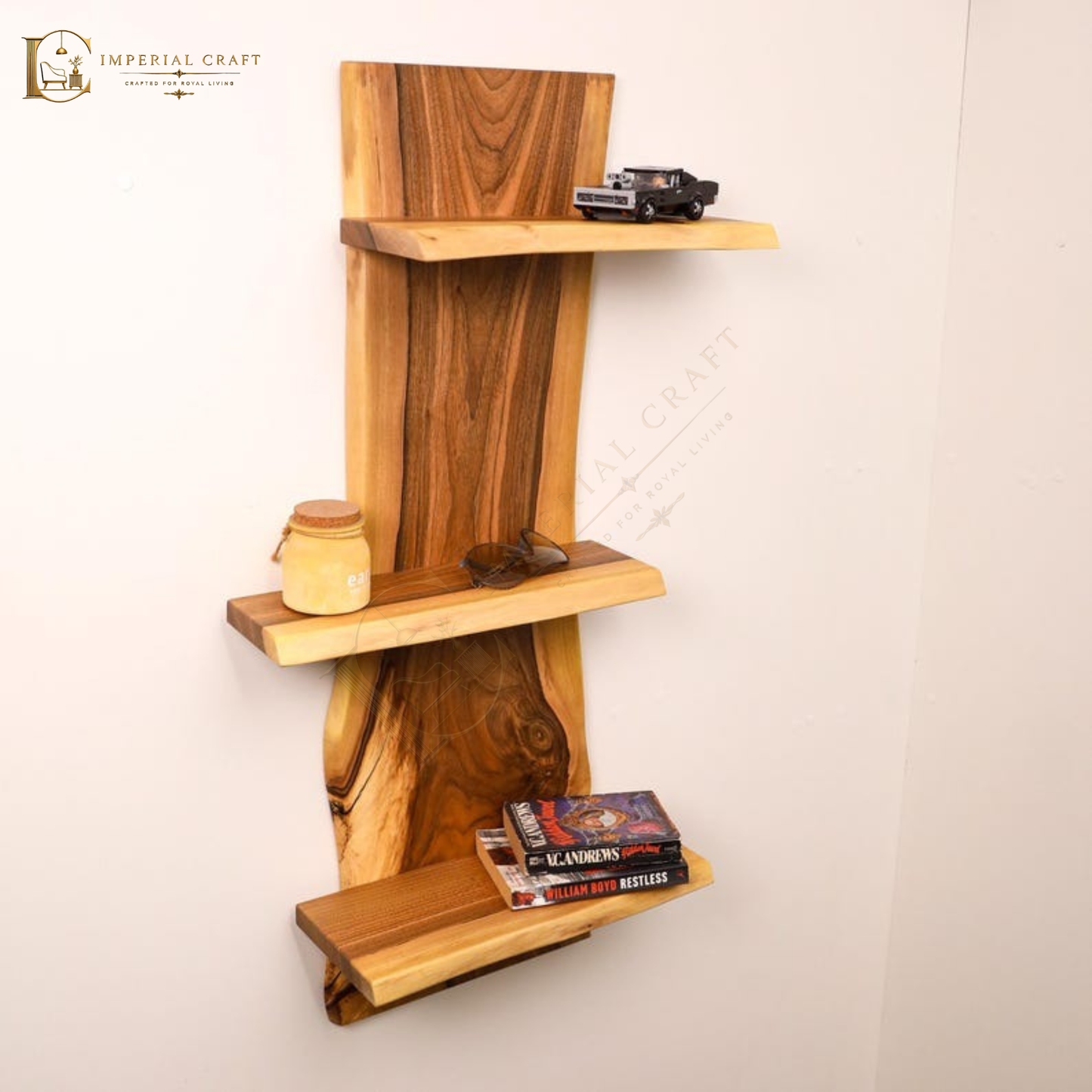 Live Edge Solid Sheesham Floating Shelf – Handmade Wall Mounted Wooden Shelf, Mid-Century Modern Bookshelf, Rustic Home Décor