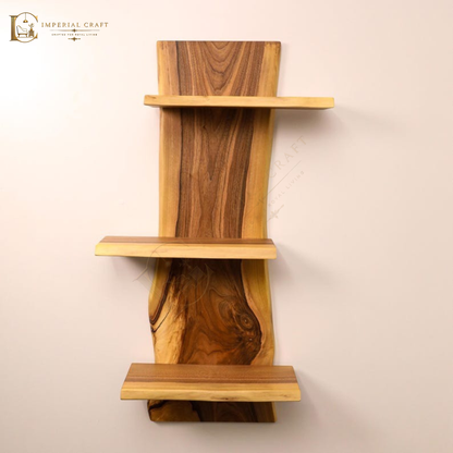 Live Edge Solid Sheesham Floating Shelf – Handmade Wall Mounted Wooden Shelf, Mid-Century Modern Bookshelf, Rustic Home Décor