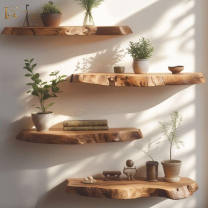 Live Edge Sheesham Root Floating Shelf – Rustic Wood Wall Shelf for Plants, Book, Bathroom, Bedroom, Kitchen, Living Room