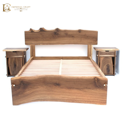 Live Edge Sheesham Wood Bed Frame – Handmade Solid Wood Platform Bed, Rustic Modern Bedroom Furniture