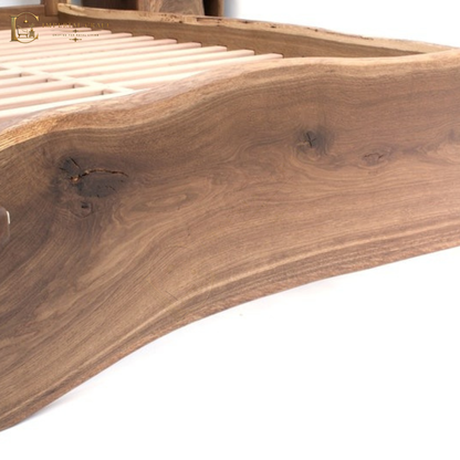 Live Edge Sheesham Wood Bed Frame – Handmade Solid Wood Platform Bed, Rustic Modern Bedroom Furniture