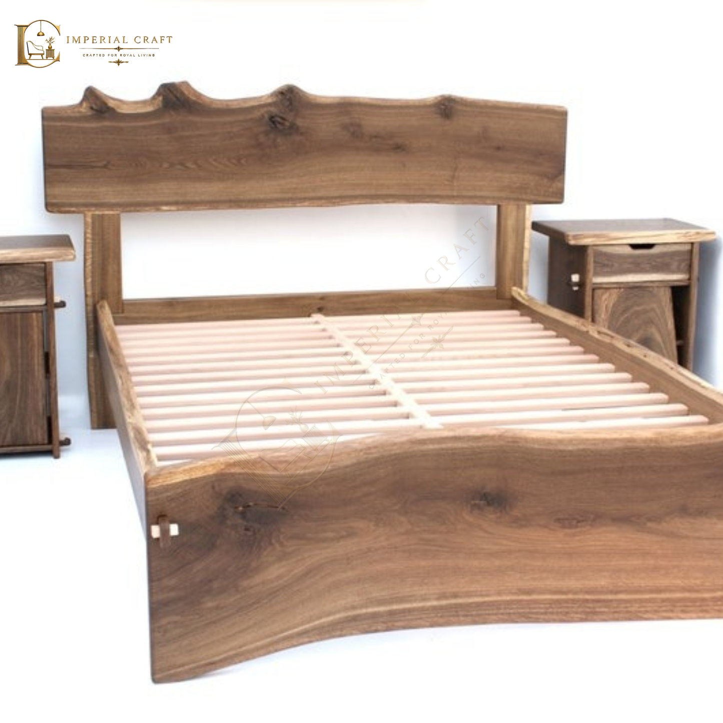 Live Edge Sheesham Wood Bed Frame – Handmade Solid Wood Platform Bed, Rustic Modern Bedroom Furniture