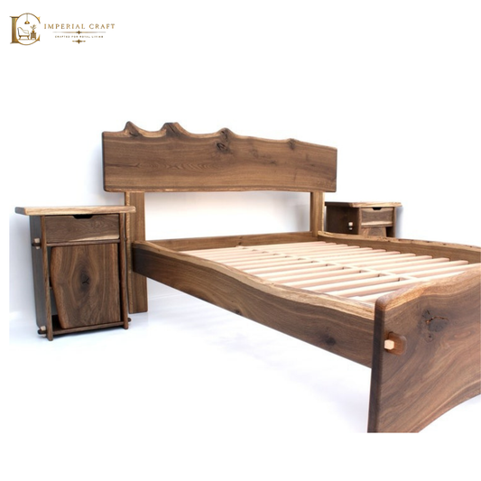 Live Edge Sheesham Wood Bed Frame – Handmade Solid Wood Platform Bed, Rustic Modern Bedroom Furniture