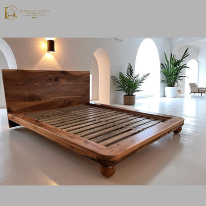 Solid Sheesham Wood Bed Frame – Custom Handmade Platform Bed, Rustic Modern Bedroom Furniture
