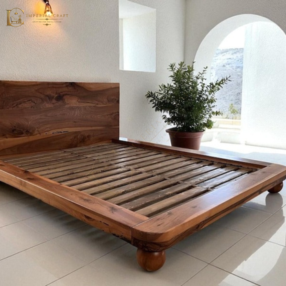 Solid Sheesham Wood Bed Frame – Custom Handmade Platform Bed, Rustic Modern Bedroom Furniture