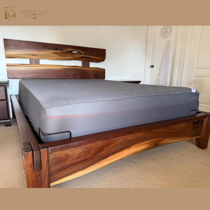 Handmade Solid Sheesham Wood Bed Frame – Rustic Live Edge Bedroom Furniture, Natural Wooden Bed with Timeless Craftsmanship