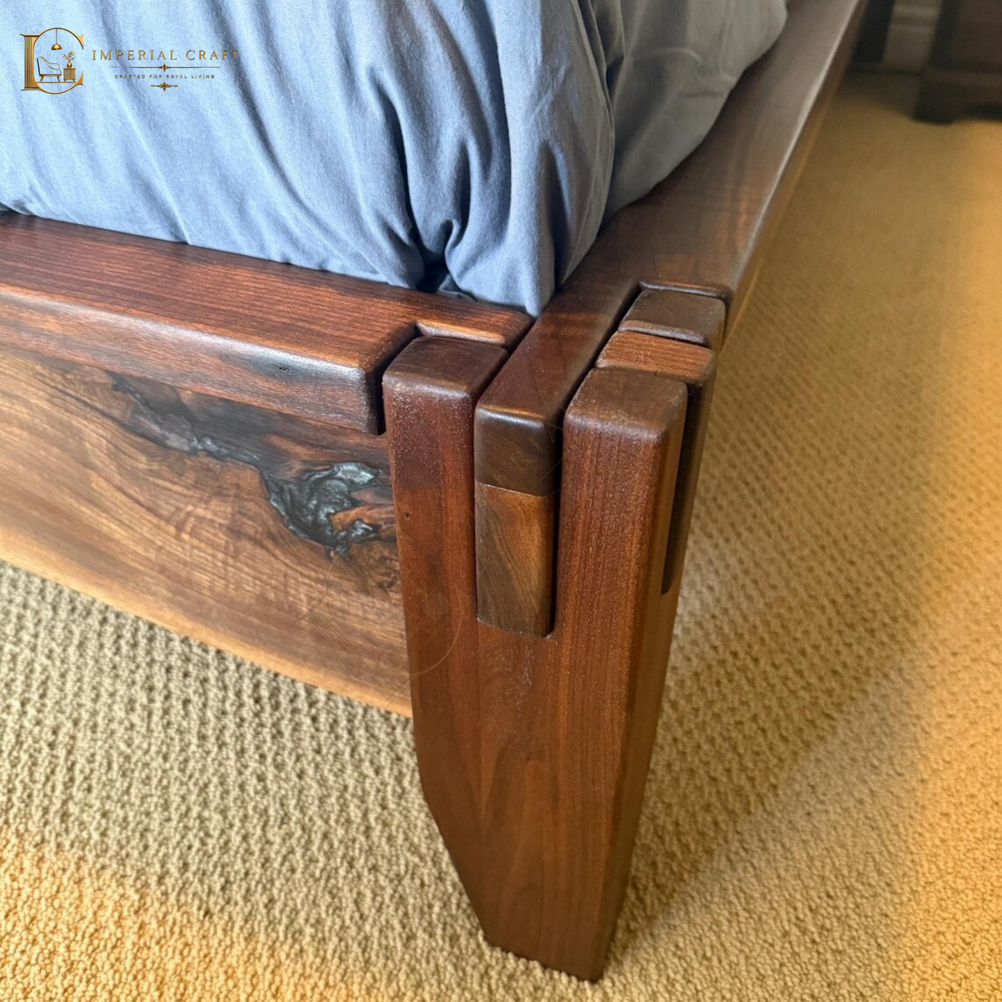 Handmade Solid Sheesham Wood Bed Frame – Rustic Live Edge Bedroom Furniture, Natural Wooden Bed with Timeless Craftsmanship