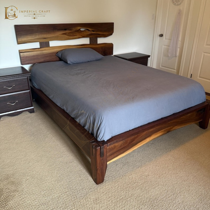 Handmade Solid Sheesham Wood Bed Frame – Rustic Live Edge Bedroom Furniture, Natural Wooden Bed with Timeless Craftsmanship