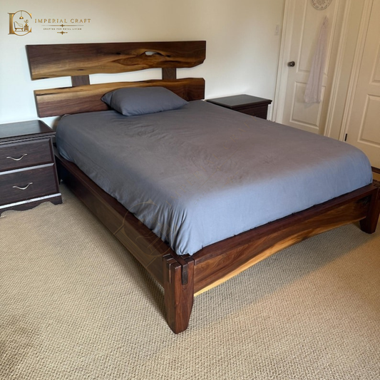 Handmade Solid Sheesham Wood Bed Frame – Rustic Live Edge Bedroom Furniture, Natural Wooden Bed with Timeless Craftsmanship