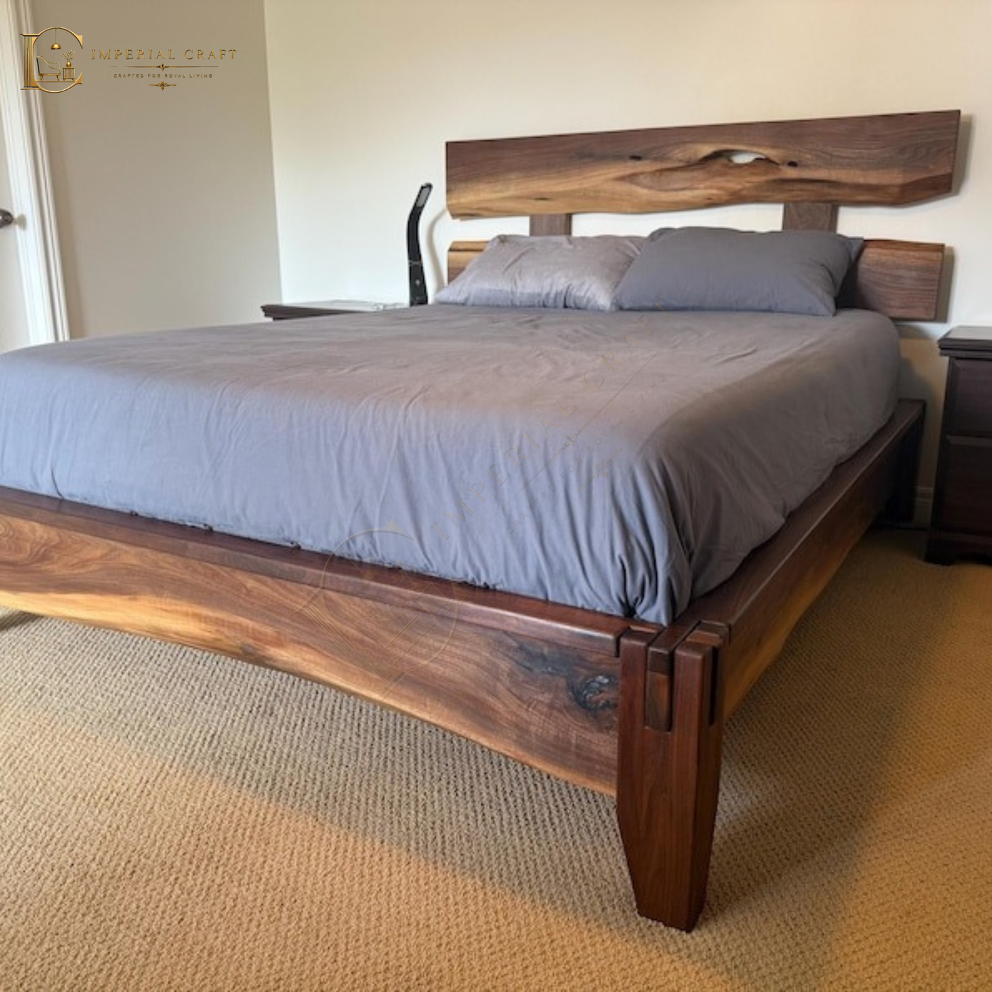 Handmade Solid Sheesham Wood Bed Frame – Rustic Live Edge Bedroom Furniture, Natural Wooden Bed with Timeless Craftsmanship
