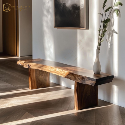 Handmade Live Edge Sheesham Bench: Rustic Solid Wood Seating
