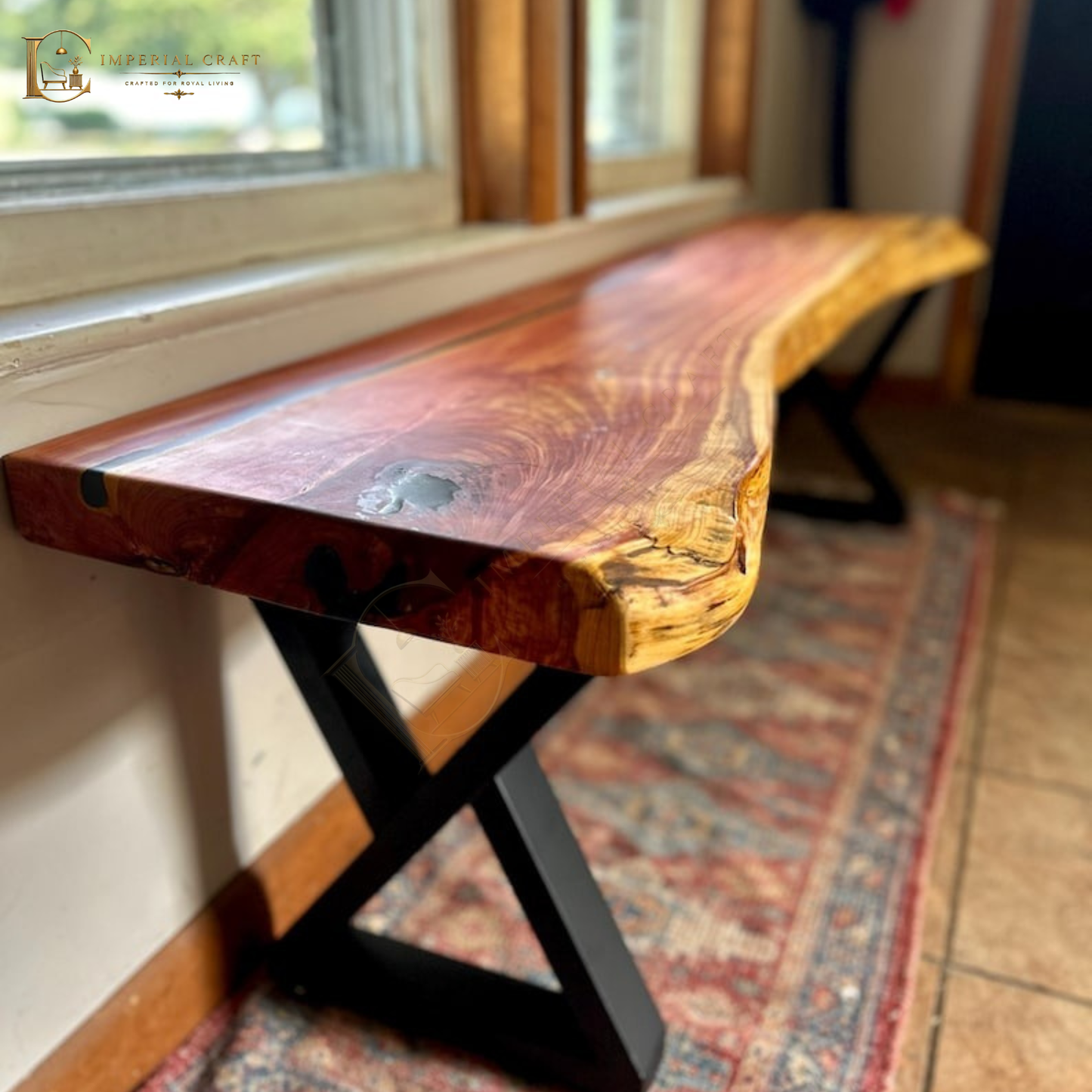 Live Edge Sheesham Wood Bench – Handmade Solid Wood Seating, Rustic Modern Entryway & Dining Bench