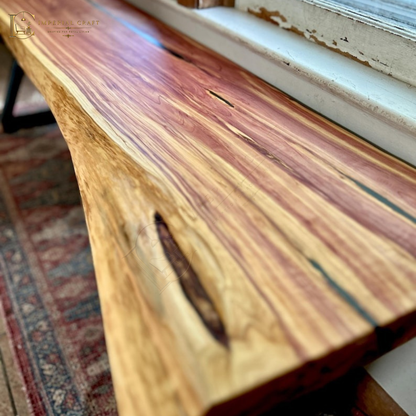 Live Edge Sheesham Wood Bench – Handmade Solid Wood Seating, Rustic Modern Entryway & Dining Bench