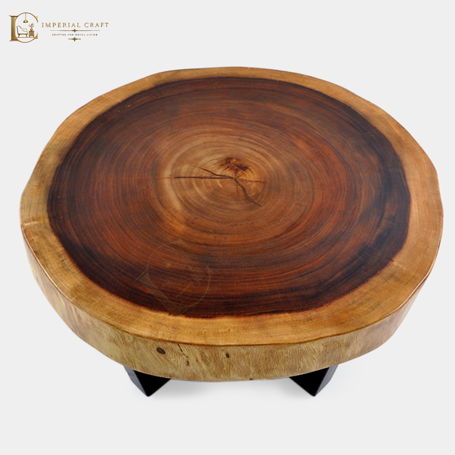Live-Edge Sheesham Coffee Table – Natural Wood Slab with Modern Metal Base