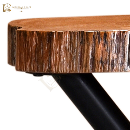 Live Edge Sheesham Coffee Table with Cross Metal Legs – Modern Rustic Wood Table