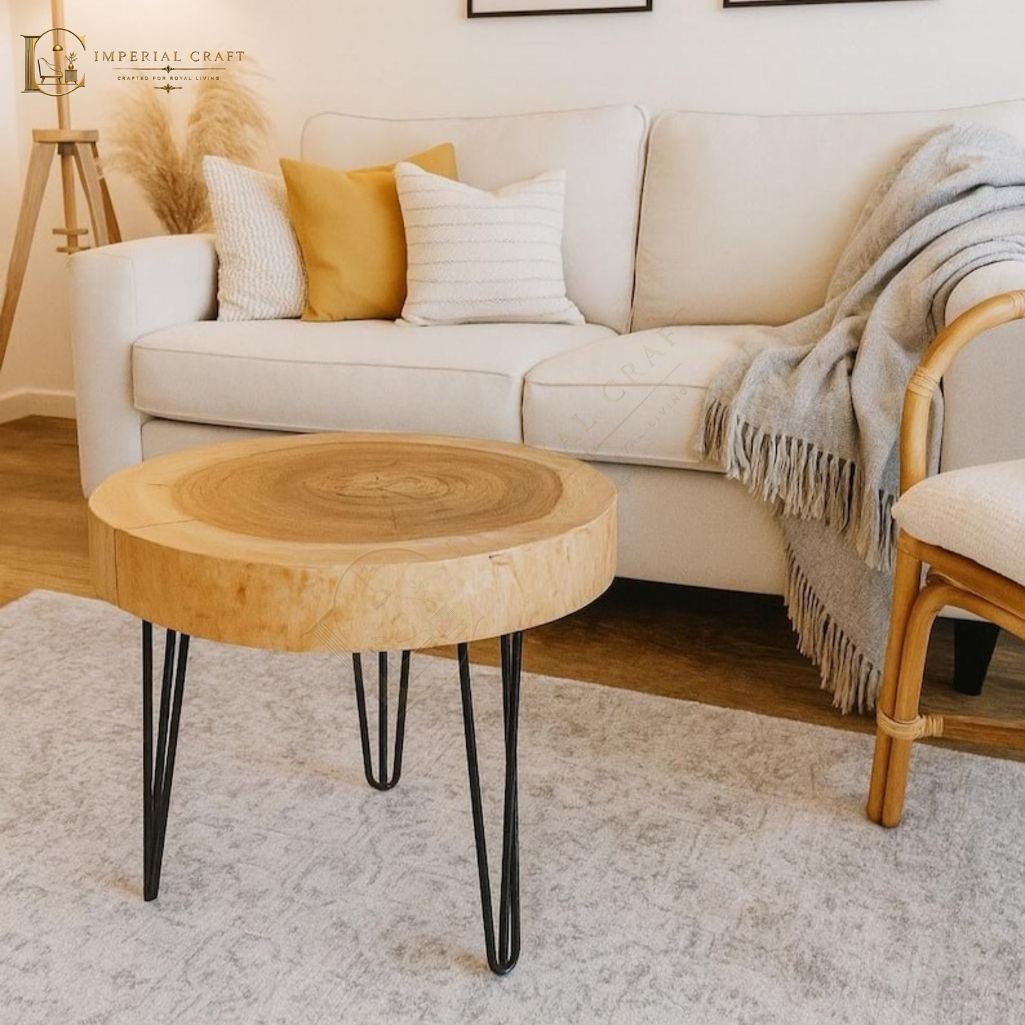 Handmade Sheesham Wood Live Edge Coffee Table - Metal Legs, Rustic Style