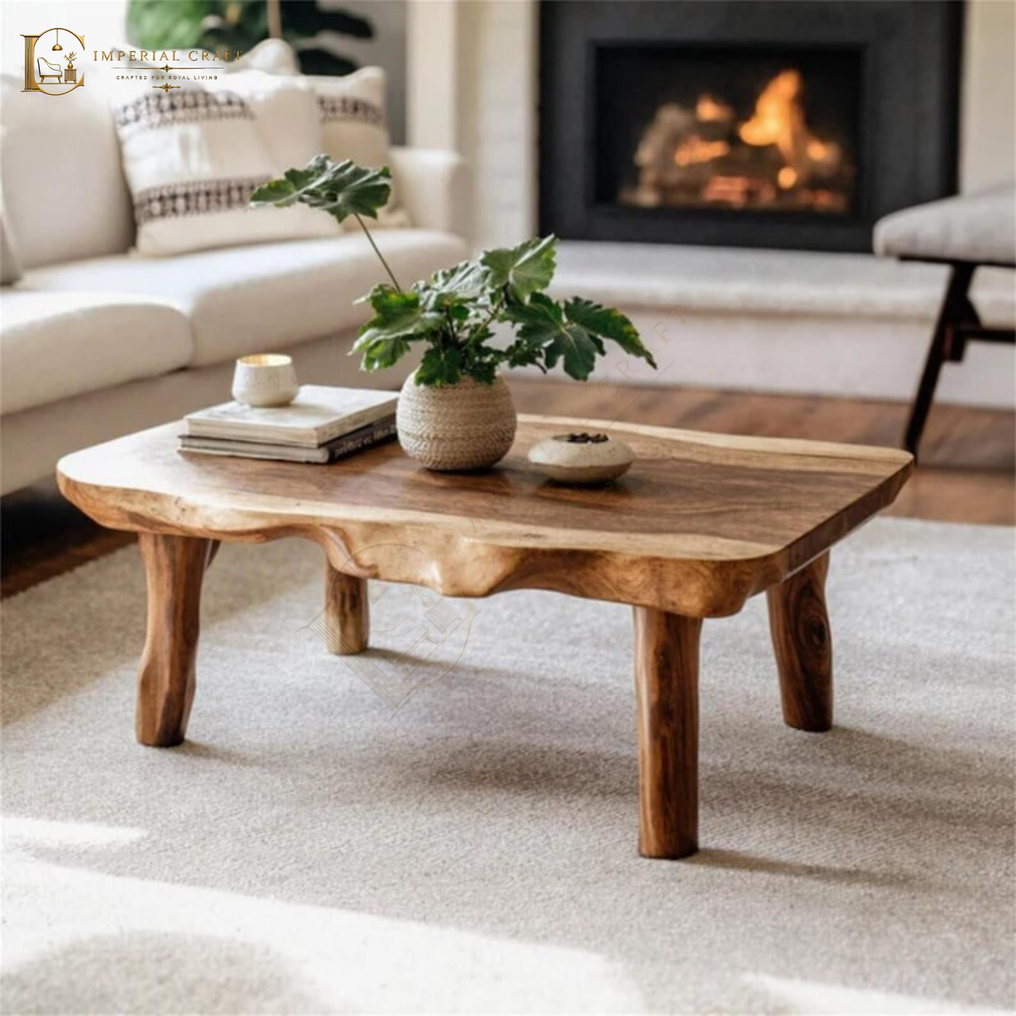 Live Edge Farmhouse Coffee Table – Handmade Solid Wood Rustic Center Table, Natural Wood Living Room Furniture