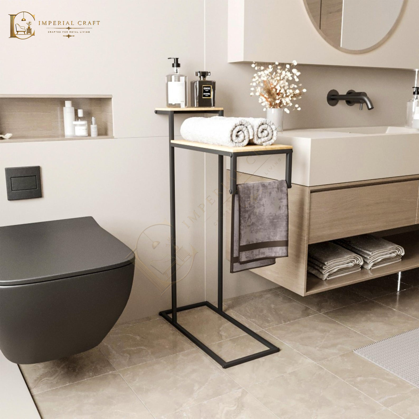 Modern Towel Holder, Industrial Bathroom Organizer