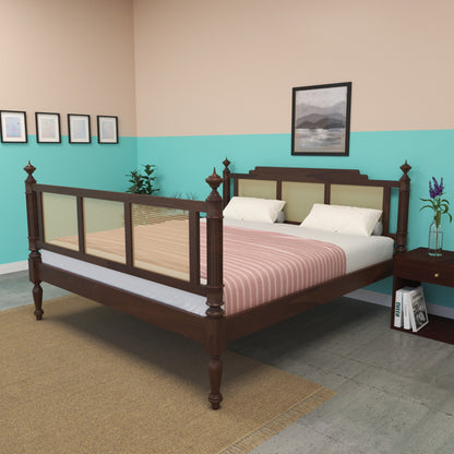 Heritage Cane Bed | Handmade Wooden Bed with Classic Rattan Headboard