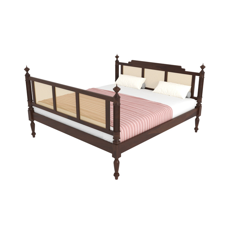 Heritage Cane Bed | Handmade Wooden Bed with Classic Rattan Headboard