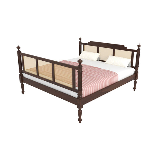 Heritage Cane Bed | Handmade Wooden Bed with Classic Rattan Headboard