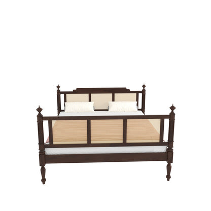 Heritage Cane Bed | Handmade Wooden Bed with Classic Rattan Headboard