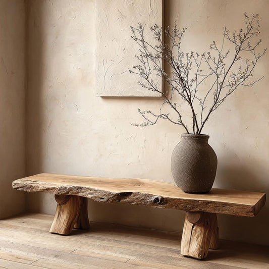 Handcrafted Live Edge Wooden Bench – Rustic Console Table & Sustainable Natural Wood Mudroom Furniture