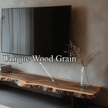 Rustic Live Edge TV Stand – Solid Sheesham Wood Floating Console Shelf – Handmade Natural Media Cabinet & Wooden TV Bench